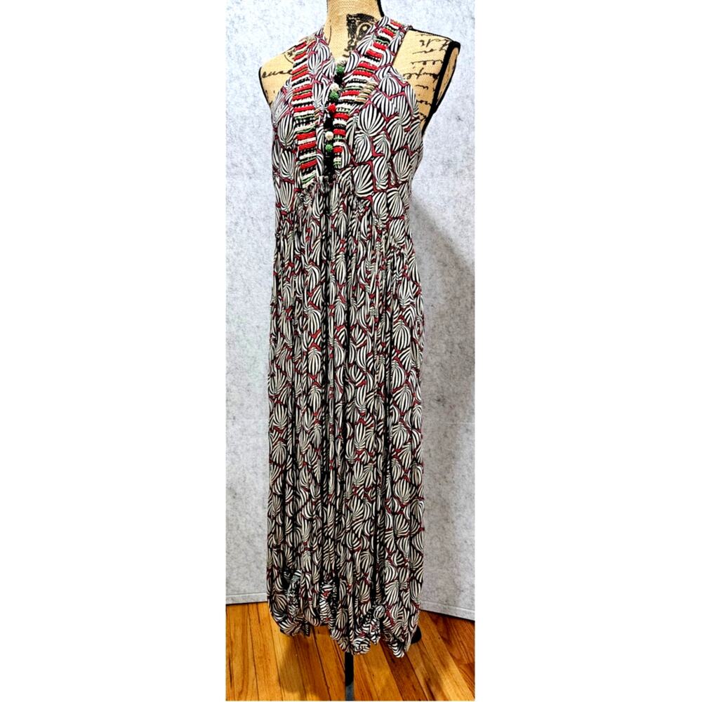 Maliparmi Printed Viscose Maxi Dress Bead Embellished Sleeveless Size  IT 44